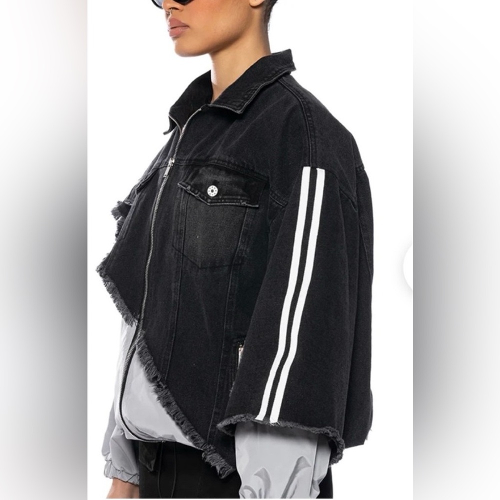 AKIRA Black denim one side and Gray nylon Jacket size XL - Picture 2 of 4